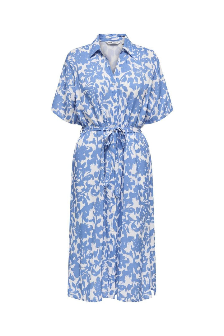 Only - Asmin S/S Shirt Dress - 4865074 Cloud Dancer Tania Flower Nebulas Blue