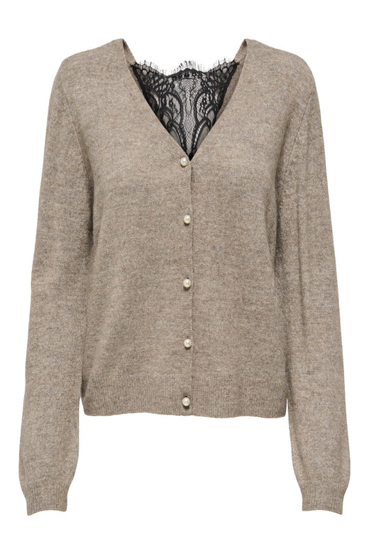 Only - Onladele Ls Lace Mix Revers Cardi Cc Knt - 4852394 Fungi Melange/Black Lace Cardigans 