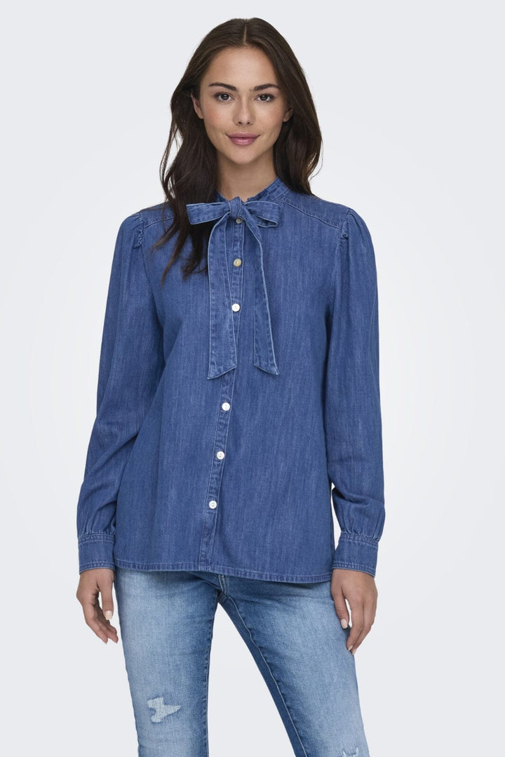 Only - Onlakira Ls Bow Shirt Qyt - 4658421 Medium Blue Denim