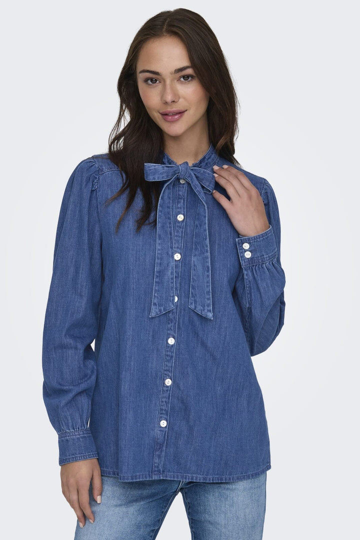 Only - Onlakira Ls Bow Shirt Qyt - 4658421 Medium Blue Denim