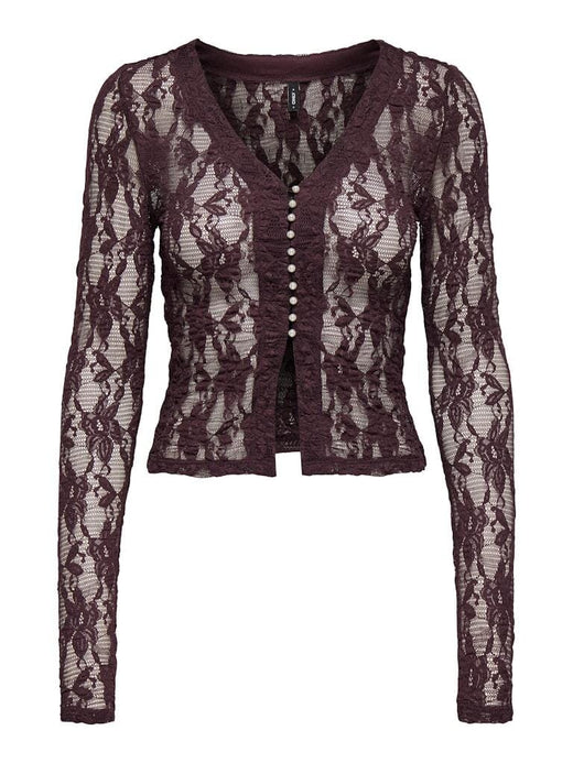 Only - Onlalba L/S V-Neck Lace Top - 4907612 Decadent Chocolate Bluser 