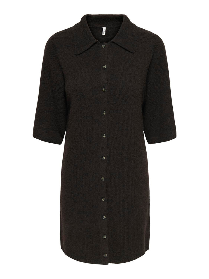 Only - Onlalivia 2/4 Collar Dress Knt - 5119241 Coffee Bean Dtm Button/Melange Kjoler 