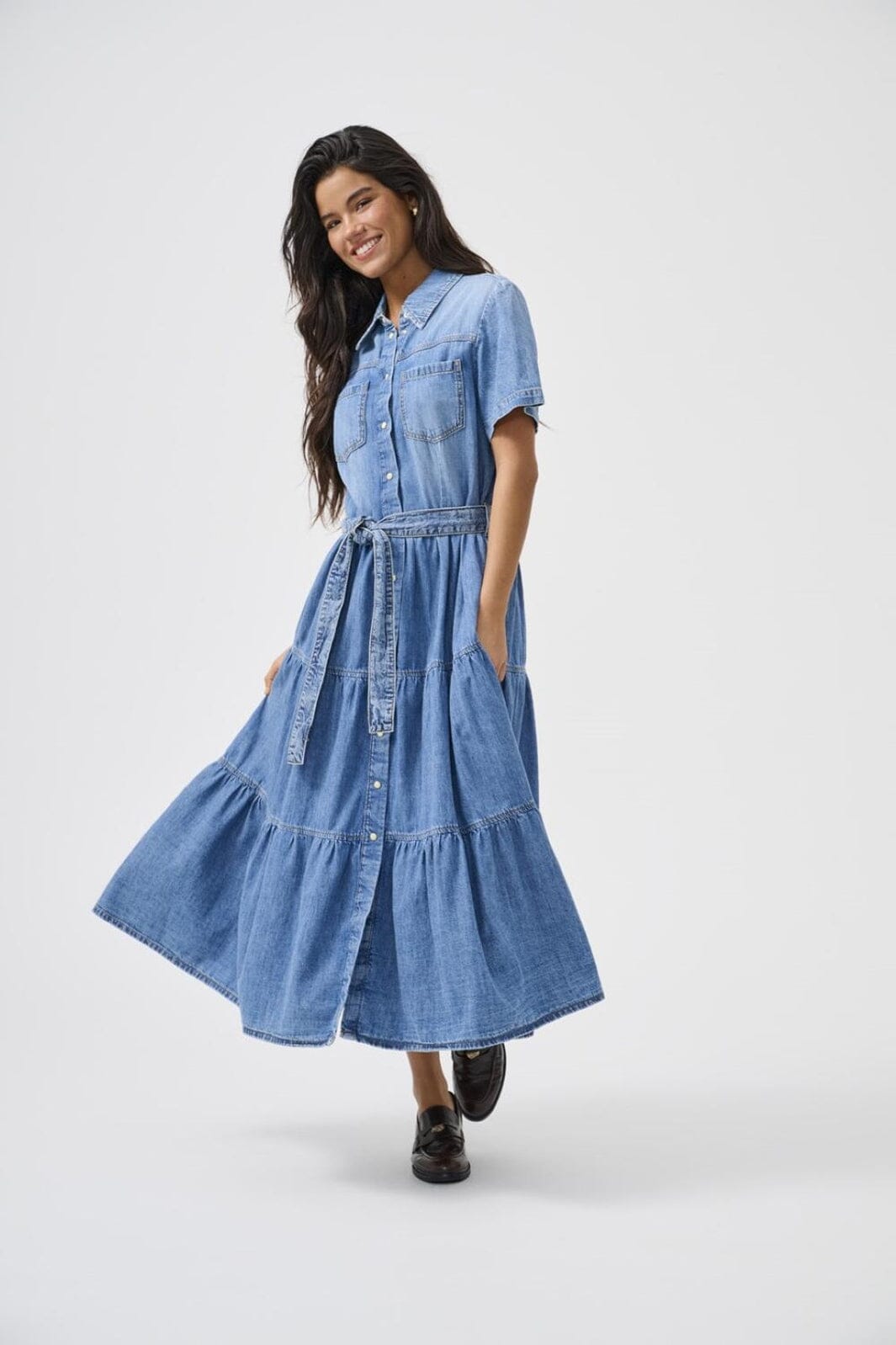 Only - Onlaliyah S/S Layer Dress Akm - 4531306 Medium Blue Denim