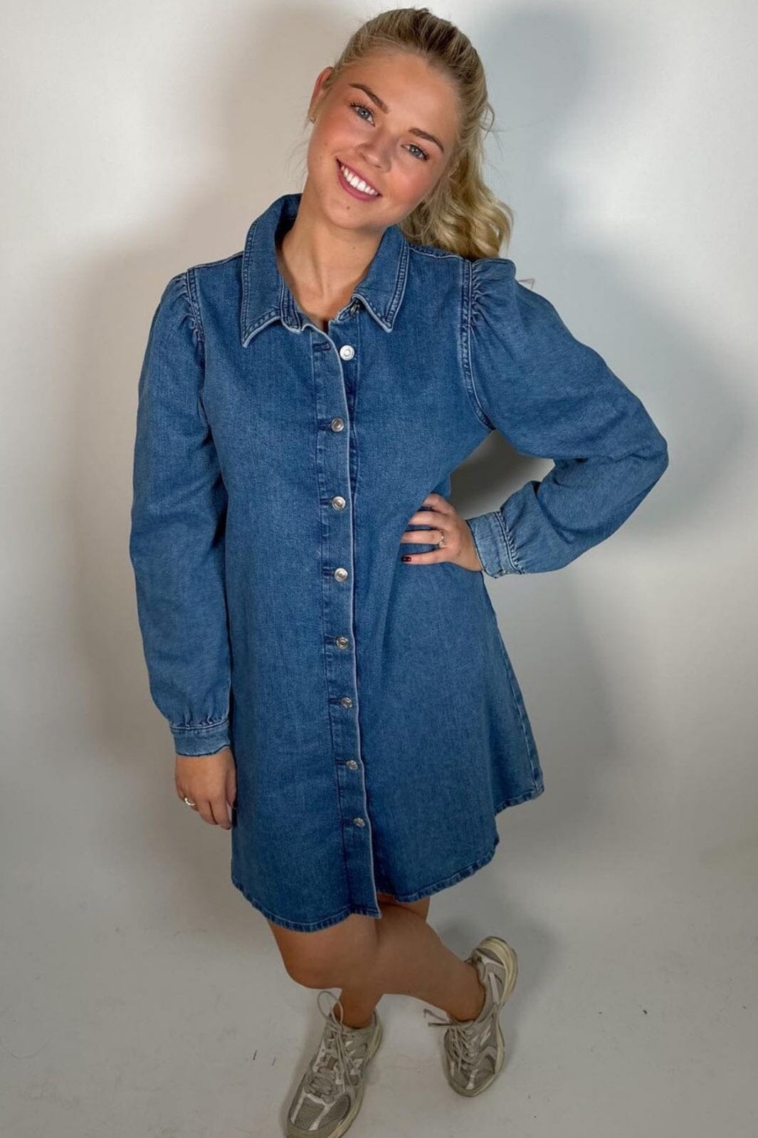 Only - Onlalma L/S Dress Cro - 4724084 Medium Blue Denim