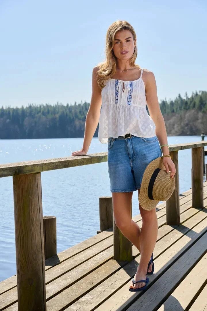 Only - Onlarabella S/L Tie Top Ox - 4926022 Cloud Dancer Toppe 