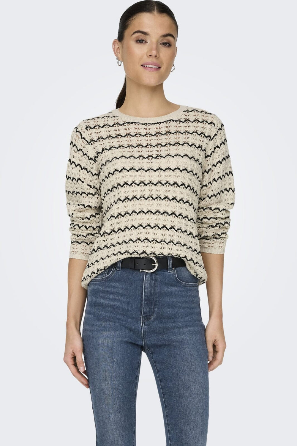 Only - Onlasa Ls Structure O-Neck Knt - 4509145 Birch Black