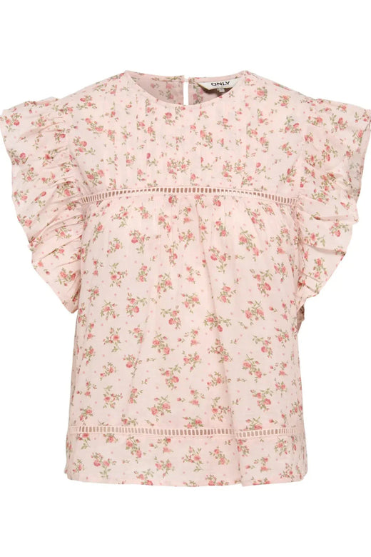 Only - Onlasha Sl Frill O-Neck Top - 5041045 Rose Quartz Summer Garden Flower Toppe 