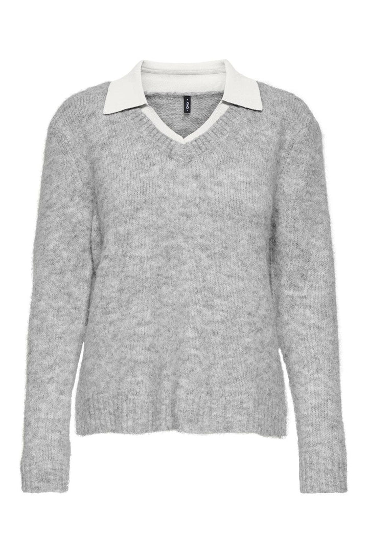 Only - Onlazu Ls Polo Neck Knt - 4959031 Light Grey Melange Cloud Dancer
