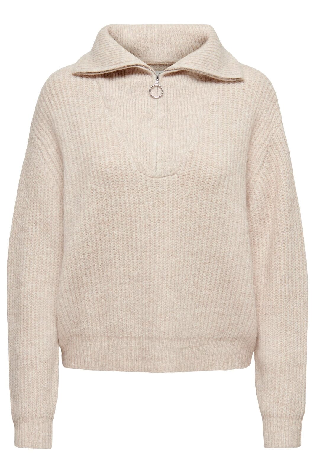Only - Onlbaker L/S Zip Pullover Knt - 4117785 Cloud Dancer Melange