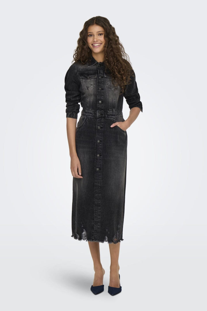 Only - Onlbroadway Ls Long Dress Red Akm - 4596262 Grey Denim