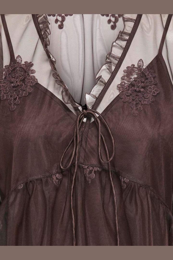 Only - Onlcamy Ls Mesh Emb Top - 5121001 Black Coffee
