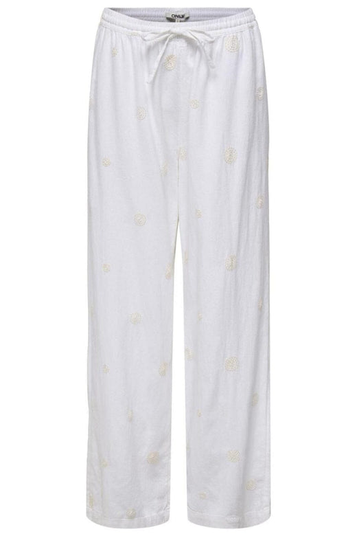Only - Onlcaro Linen Bl Emb Wide Pant Cc - 4652341 Bright White Pumice Stone Embroidery Bukser 