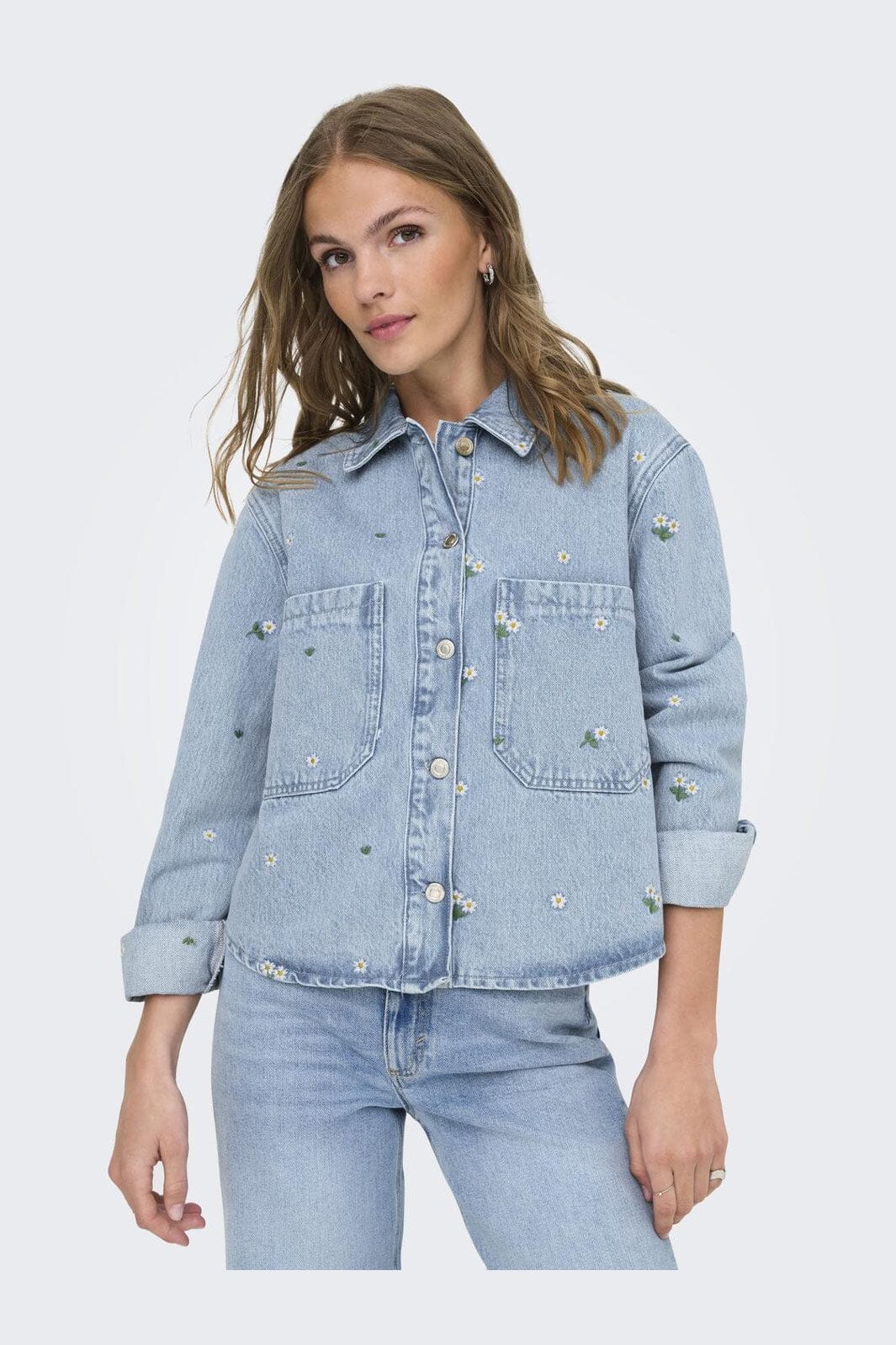 Only - Onlcassie Emb Ls Ovs Shirt Akm - 4769525 Light Blue Denim