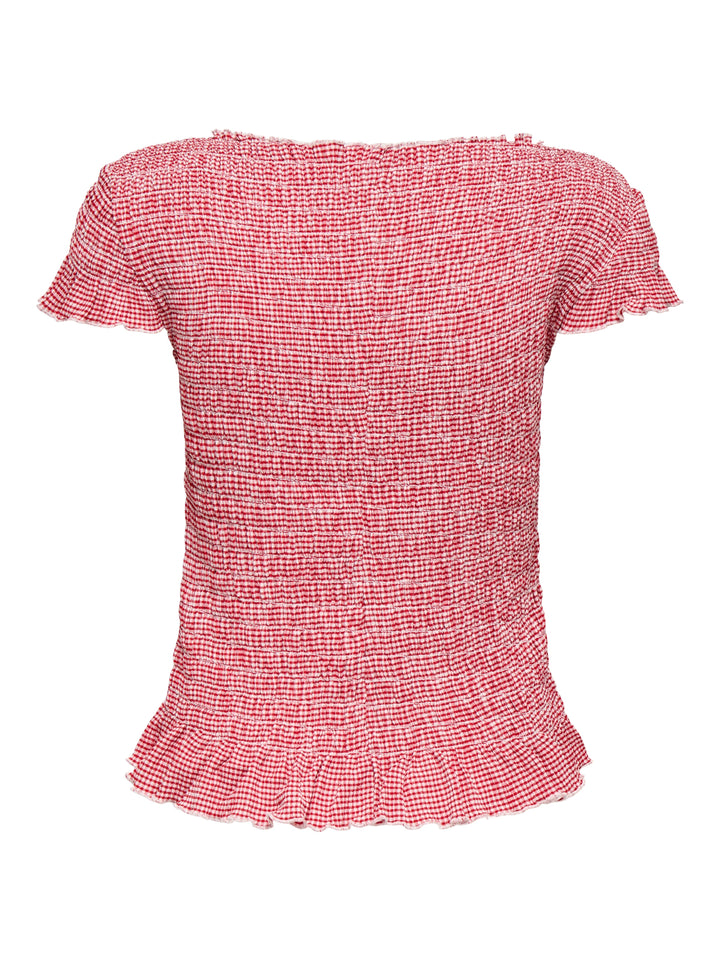 Only - Onlcelle Life Cap Smock Boatneck Top - 4962067 Barbados Cherry Cloud Dancer (Cil) Toppe 