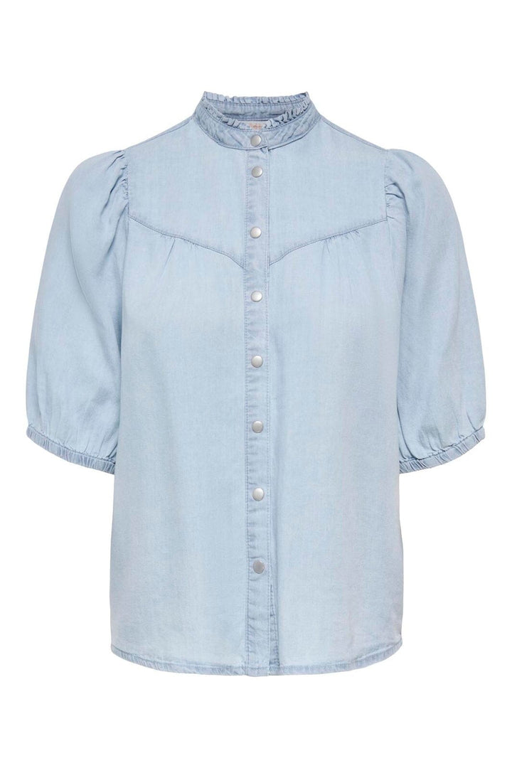 Only - Onlcharis Life 2/4 Frill Shirt Cc - 4977041 Light Blue Denim
