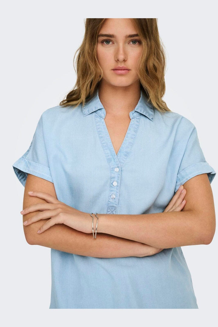 Only - Onlcharis Life Cap Sleeve Shirt Cc - 4910840 Light Blue Denim