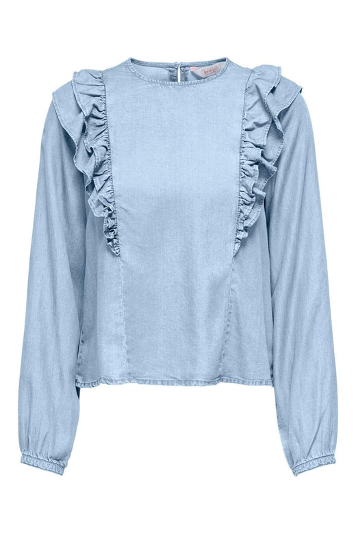 Only - Onlcharis Life Ls Frill Top Cc - 4977059 Light Blue Denim