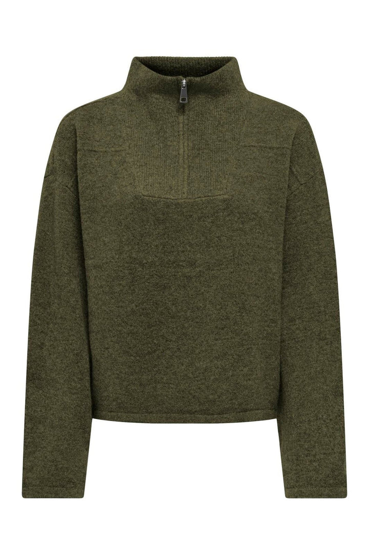 Only - Onlclara Ls Half Zip Knt - 5137517 Burnt Olive Melange/Silver Zip