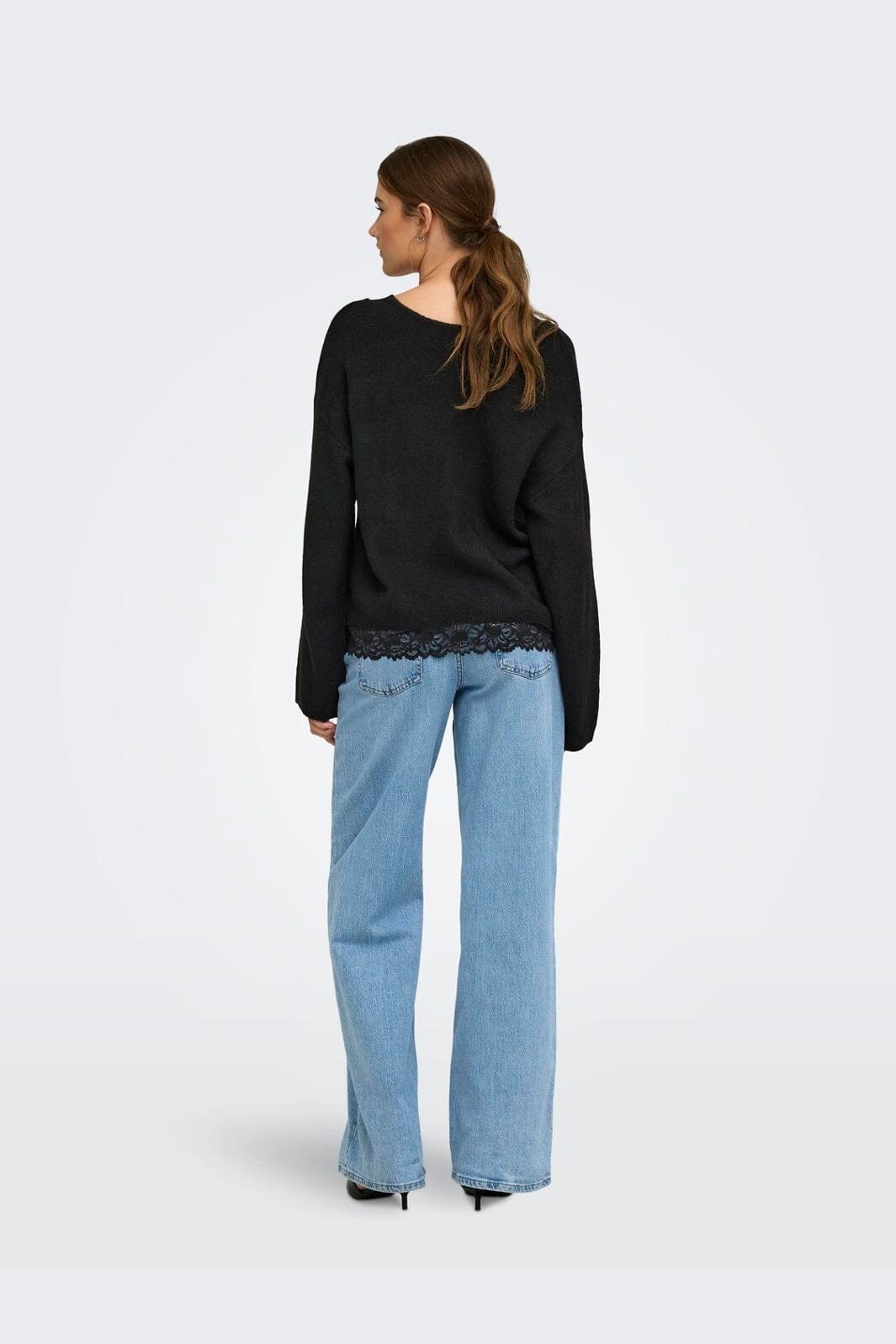 Only - Onlclover Ls Lace V-Neck Reversible Knt - 5172500 Black Dtm Lace