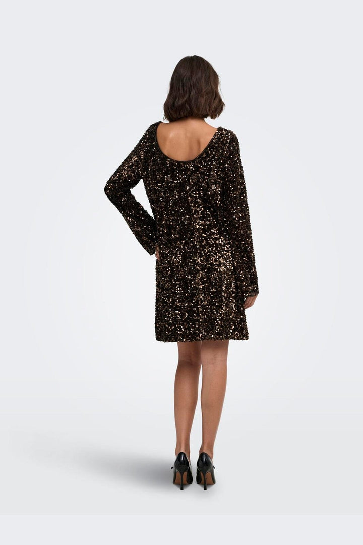 Only - Onlconfidence L/S Bell Dress - 5128838 Chocolate Torte Dtm Sequin