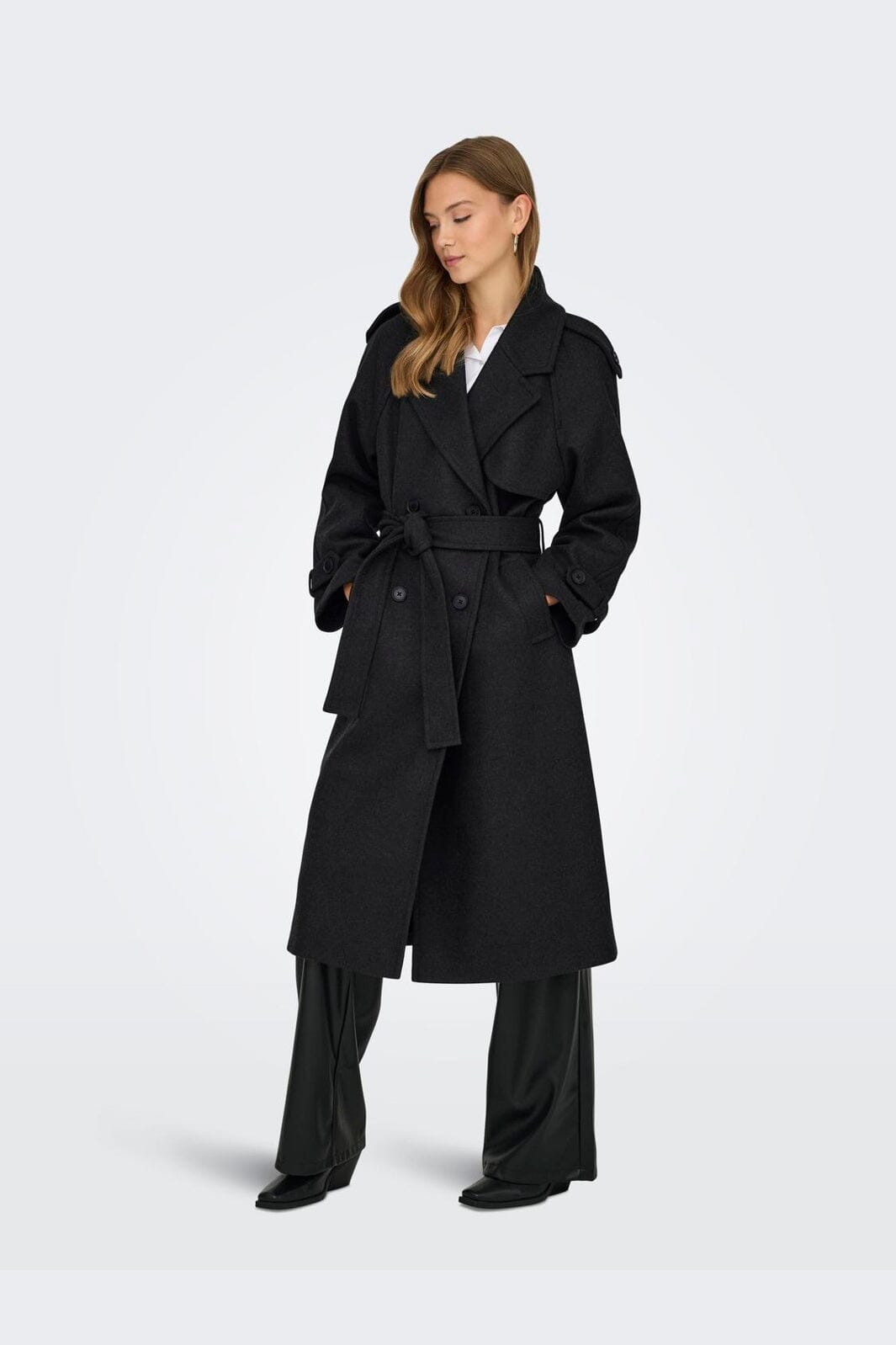 Only - Onldear-Trillion Long Belt Coat - 4732311 Dark Grey Melange