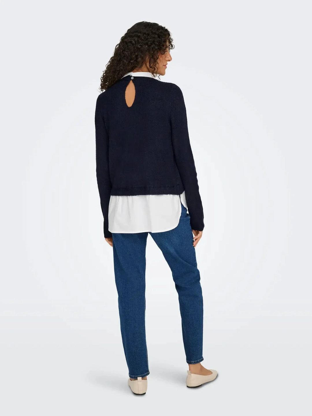 Only - Onldolly Ls Woven Mix Pearl Pull Cc Knt - 4854038 Night Sky W. Cloud Dancer Woven Mix Strikbluser 