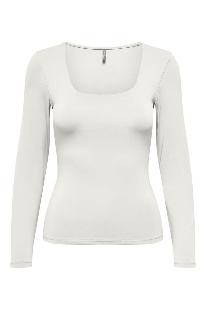 Only - Onlea L/S 2-Way Deep Neck Top - 4372228 Cloud Dancer