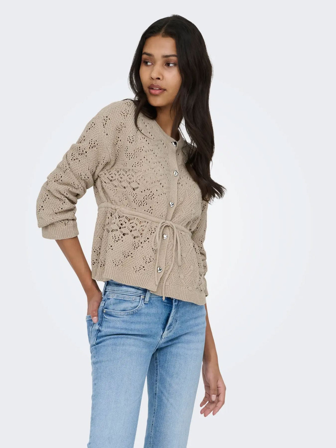 Only - Onlelke Life Ls Cardigan Cc Knt - 5049514 Oxford Tan Silver Heart Button Cardigans 