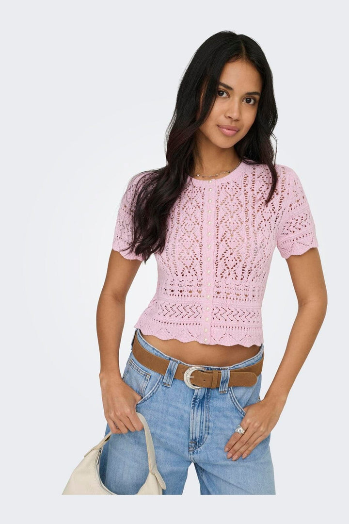 Only - Onlelke Life Ss Pearl Cardigan Cc Knt - 4972394 Romance Rose White Pearl