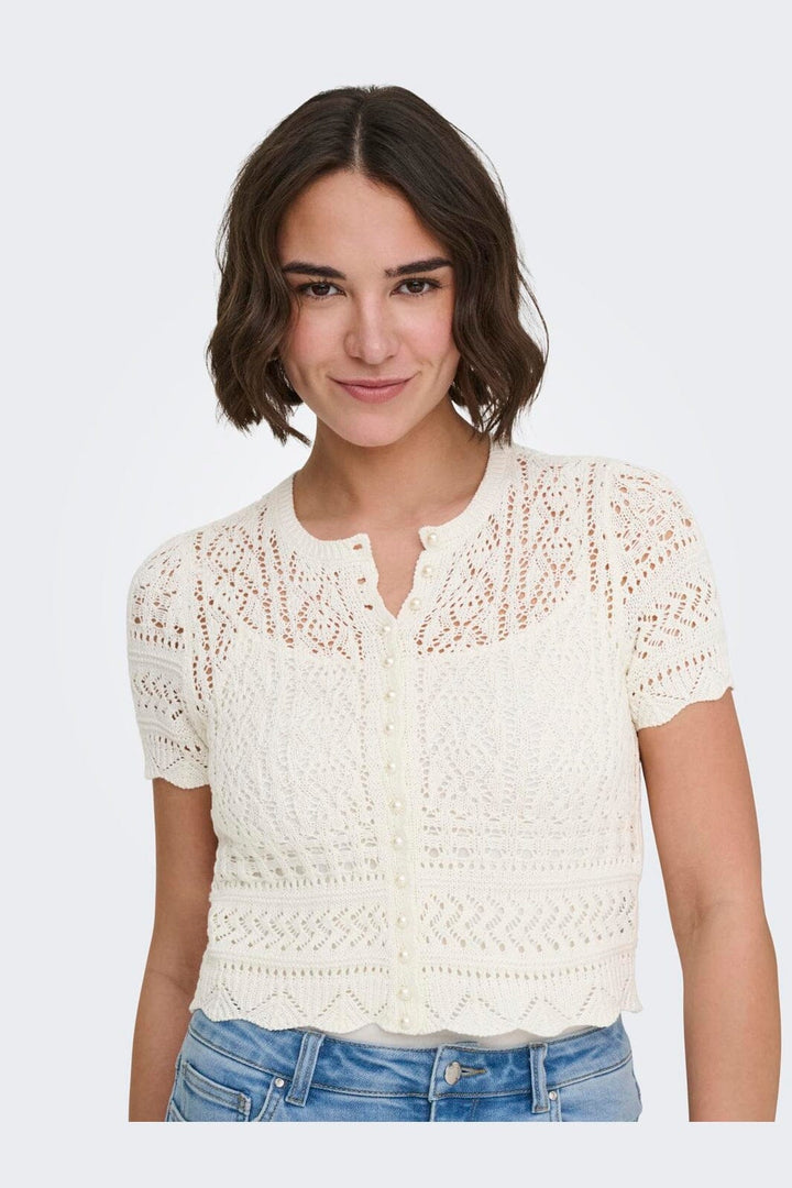 Only - Onlelke Life Ss Pearl Cardigan Cc Knt - 4972395 Birch White Pearl
