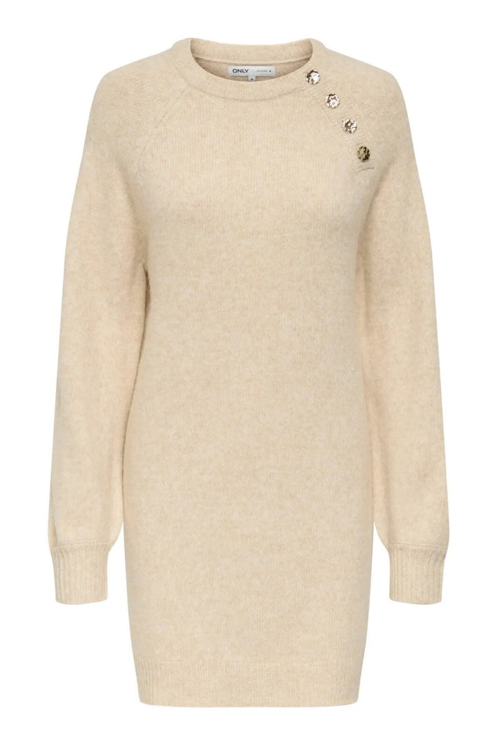 Only - Onlemma Life Ls Button Onec Dress Cc Knt - 4853470 Pumice Stone Melange/Gold Button Kjoler 