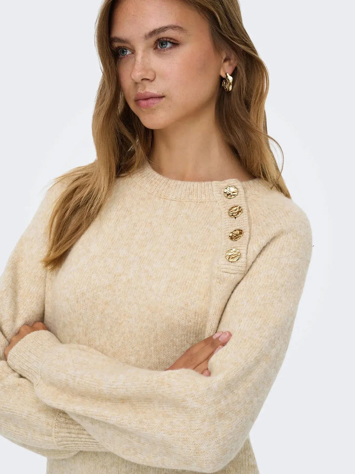 Only - Onlemma Life Ls Button Onec Dress Cc Knt - 4853470 Pumice Stone Melange/Gold Button Kjoler 