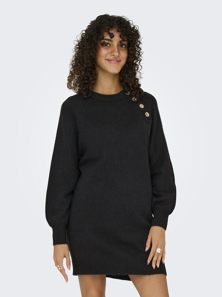 Only - Onlemma Life Ls Button Onec Dress Cc Knt - 4853473 Black Gold Button Kjoler 