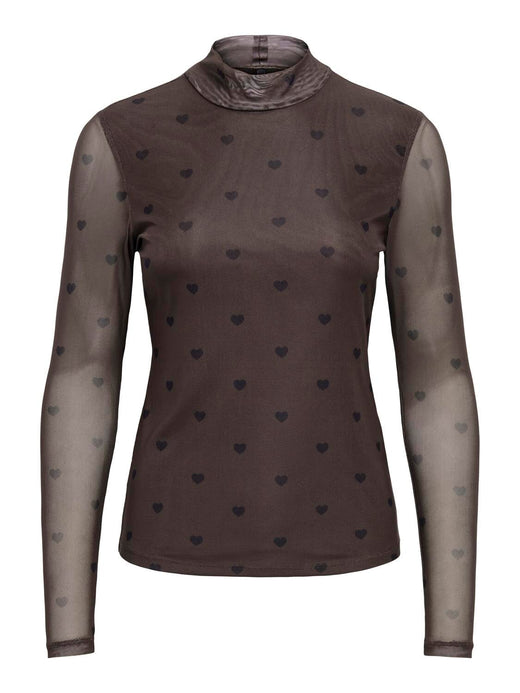 Only - Onlerica Mesh L/S Top - 5099597 Coffee Bean Black Heart T-shirts 