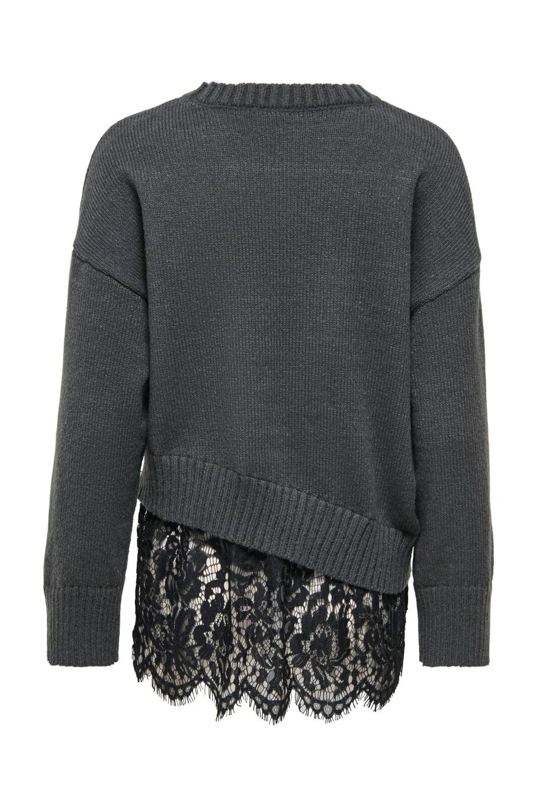 Only - Onlevie Ls Lace Mix O-Neck Knt - 5123391 Dark Grey Melange Black Lace