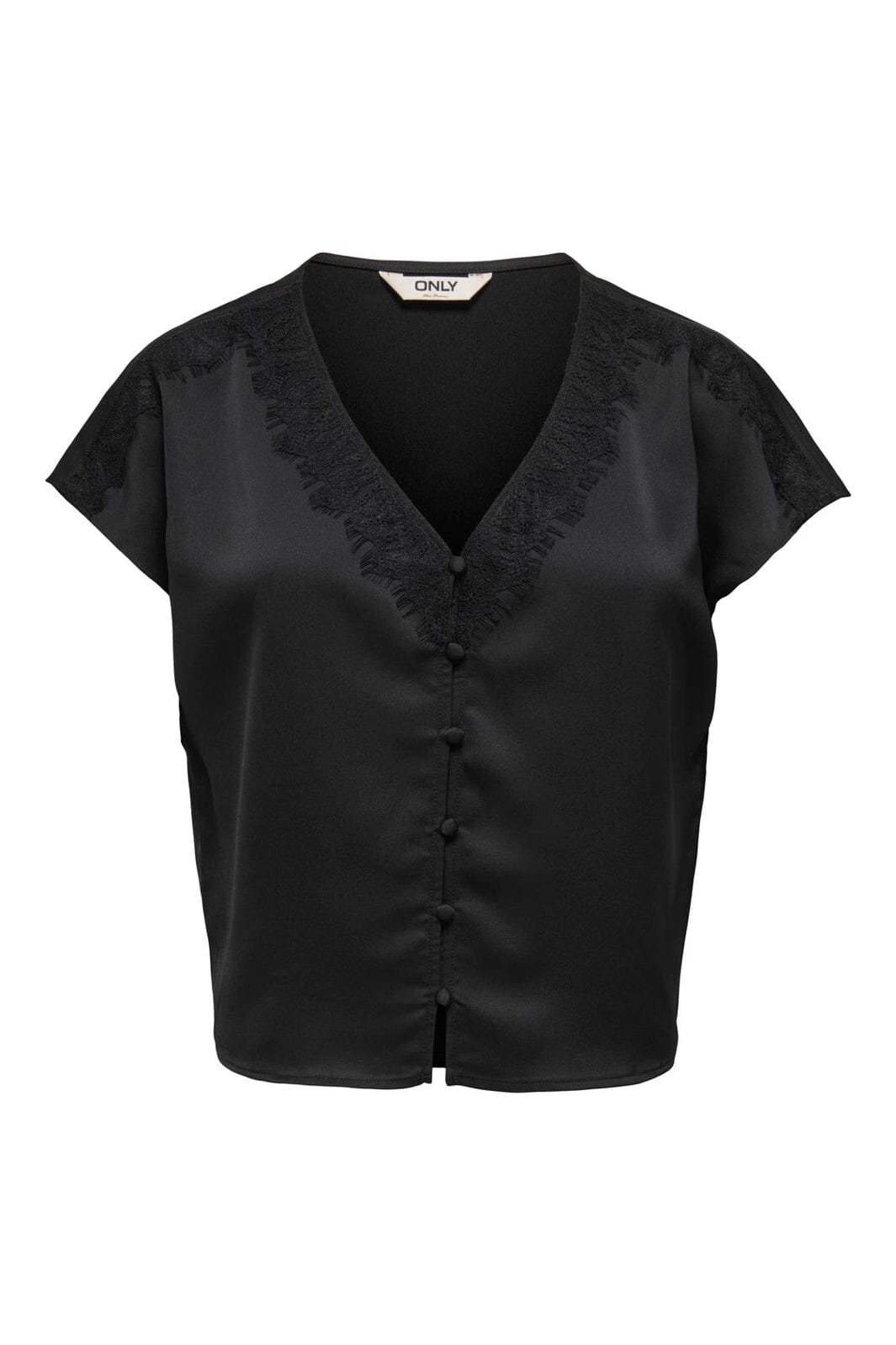 Only - Onlfaraya S/L Button Lace Satin Top - 5080595 Black