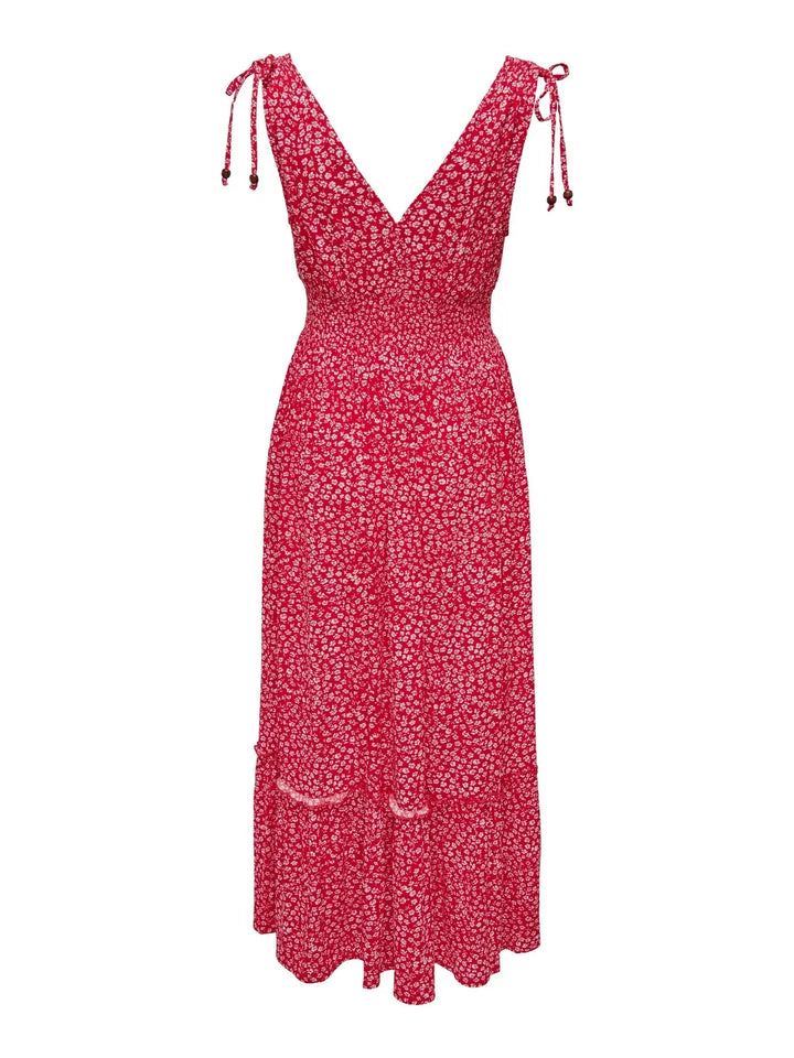 Only - Onlfernanda Life S/L Long Dress - 4366448 Salsa White Ditsy Kjoler 