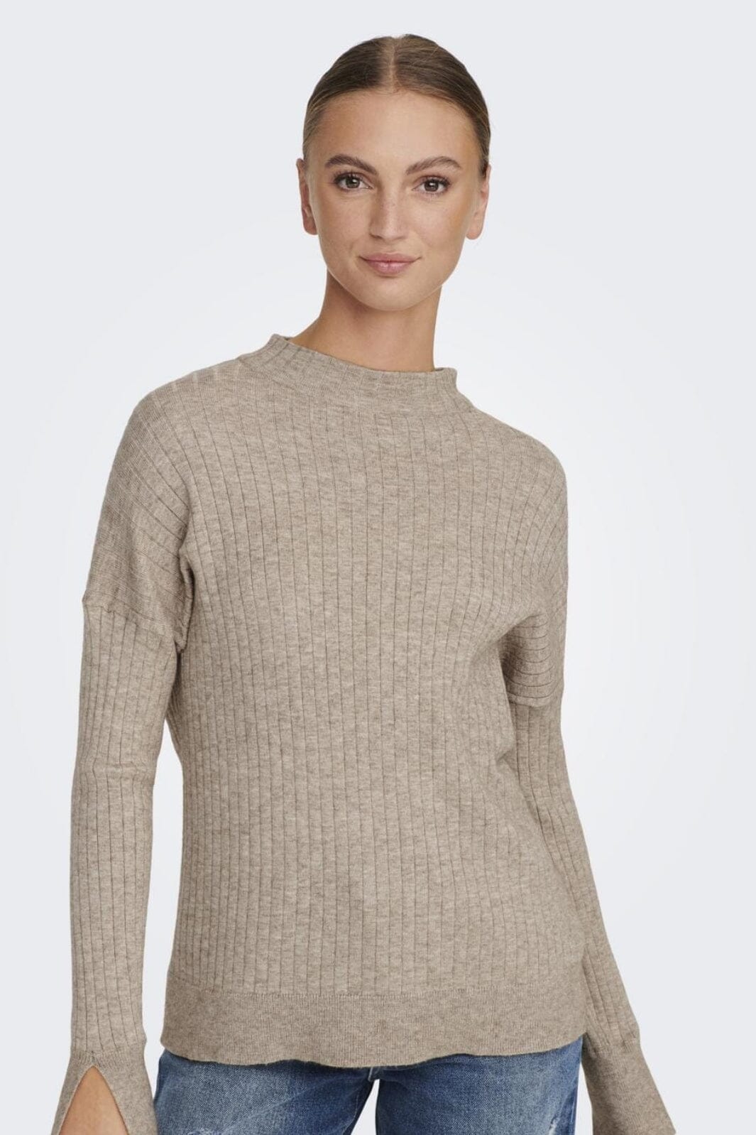 Only - Onlfia Katia L/S Rib Pullover Knt - 4110619 Beige Melange