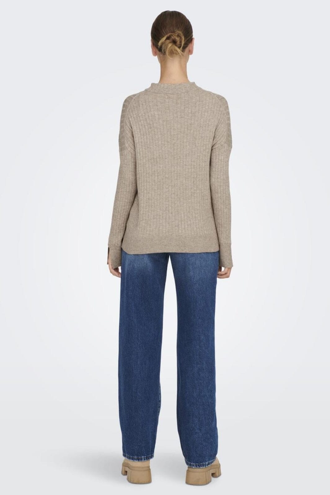 Only - Onlfia Katia L/S Rib Pullover Knt - 4110619 Beige Melange