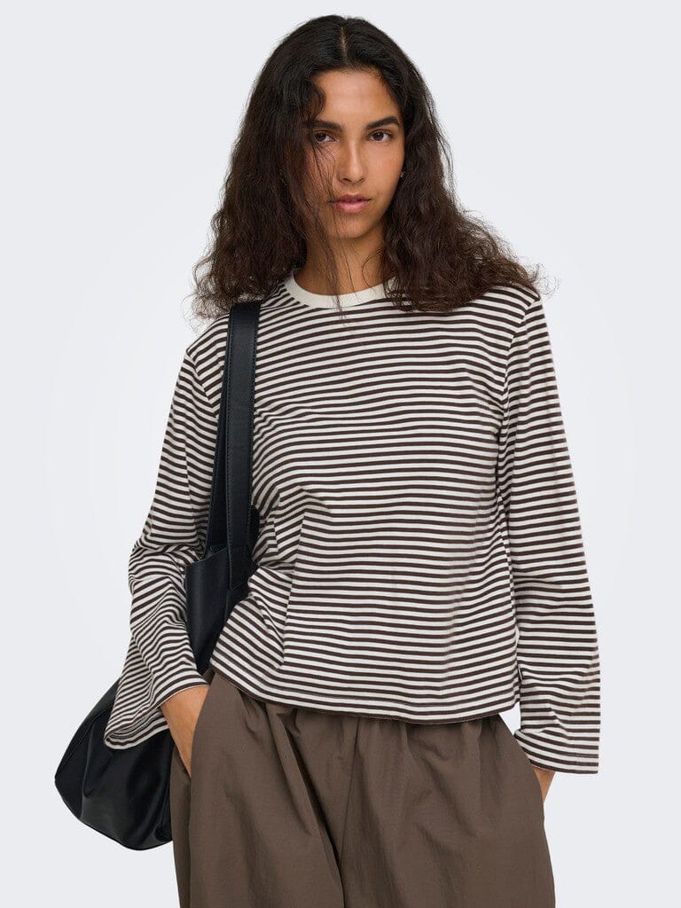 Only - Onlfreja Stripe L/S Wide Sleeve - 5082168 Coffee Bean Cloud Dancer (Mel) Bluser 