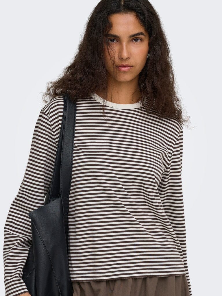 Only - Onlfreja Stripe L/S Wide Sleeve - 5082168 Coffee Bean Cloud Dancer (Mel) Bluser 