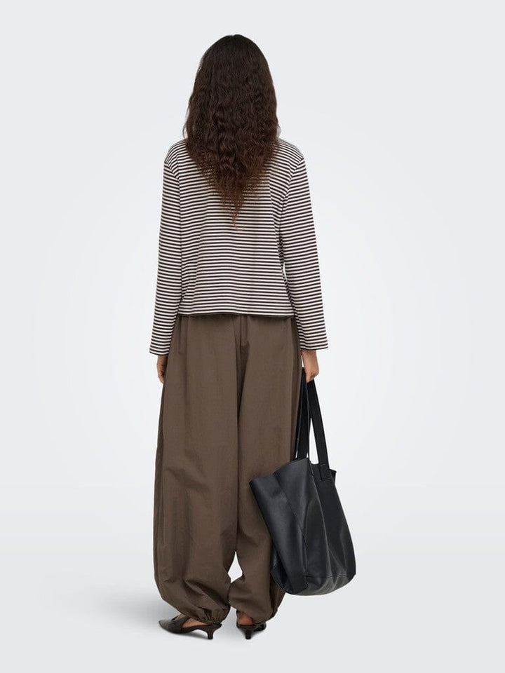 Only - Onlfreja Stripe L/S Wide Sleeve - 5082168 Coffee Bean Cloud Dancer (Mel) Bluser 