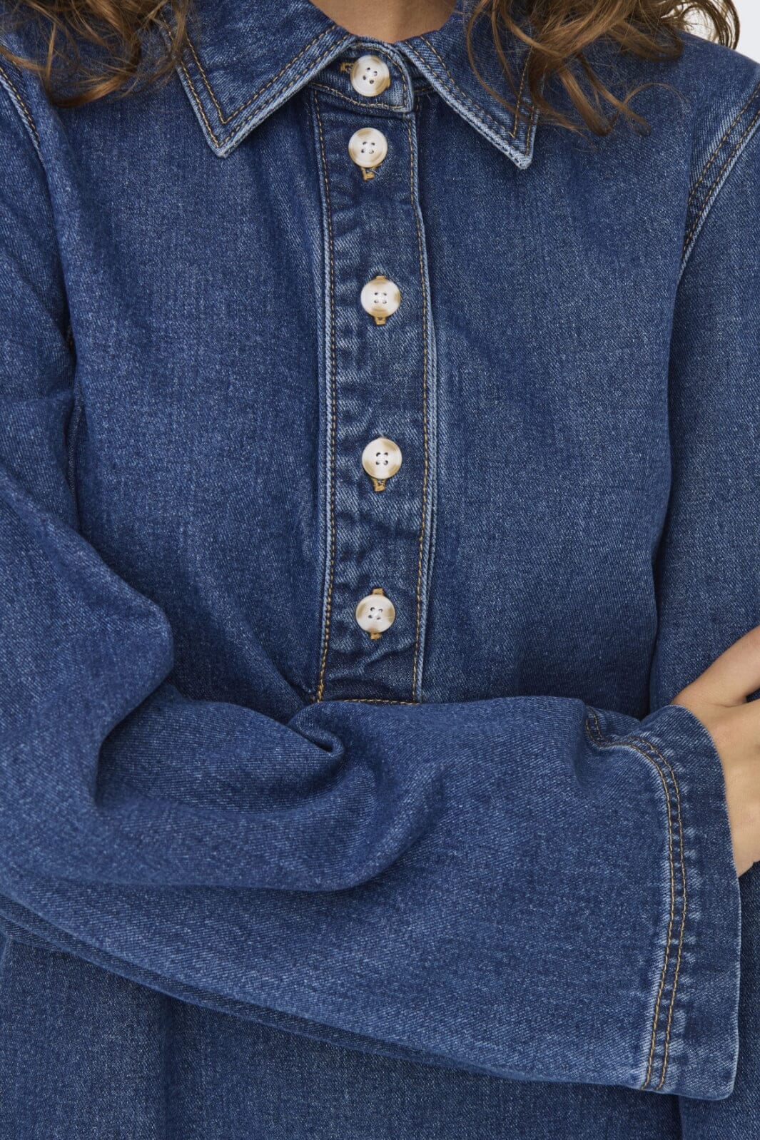Only - Onlfreya L/S Bell Dress Gua - 4717375 Medium Blue Denim