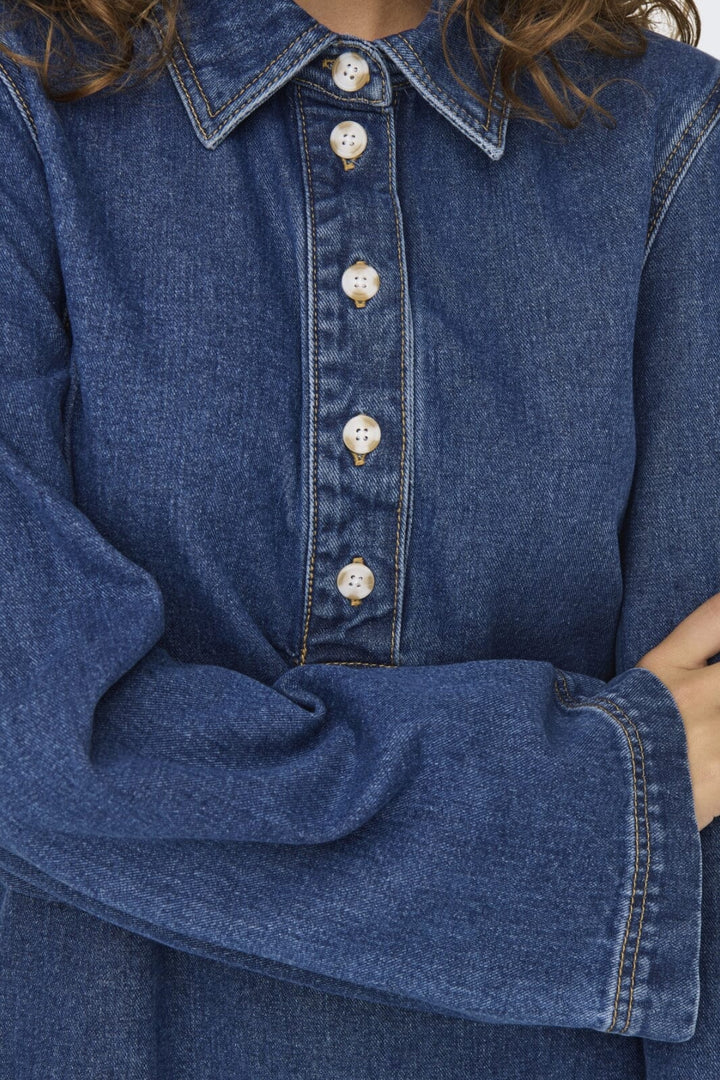 Only - Onlfreya L/S Bell Dress Gua - 4717375 Medium Blue Denim