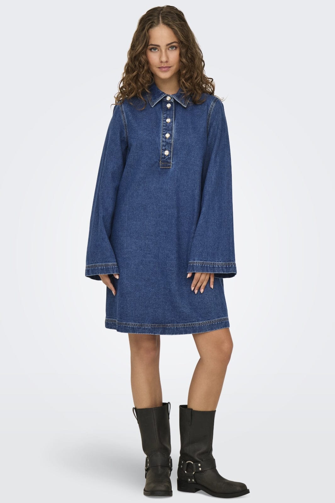 Only - Onlfreya L/S Bell Dress Gua - 4717375 Medium Blue Denim