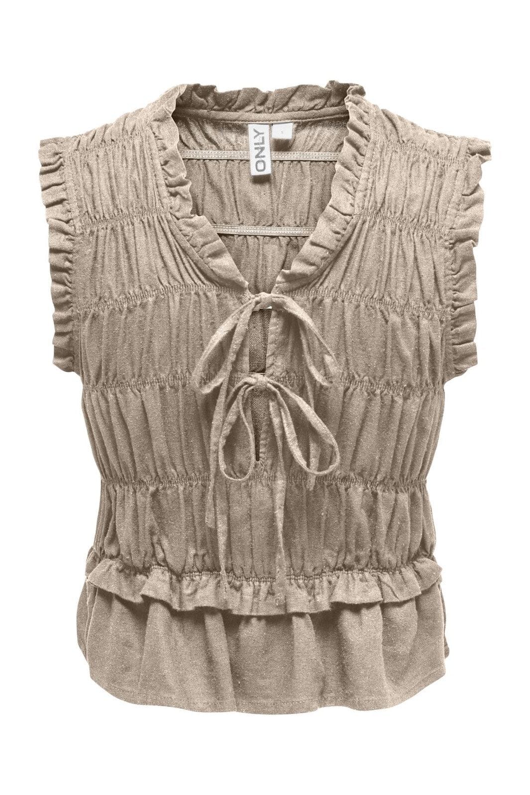Only - Onlgoa S/S Linen Bl Frill Top Cc - 4942283 Oxford Tan