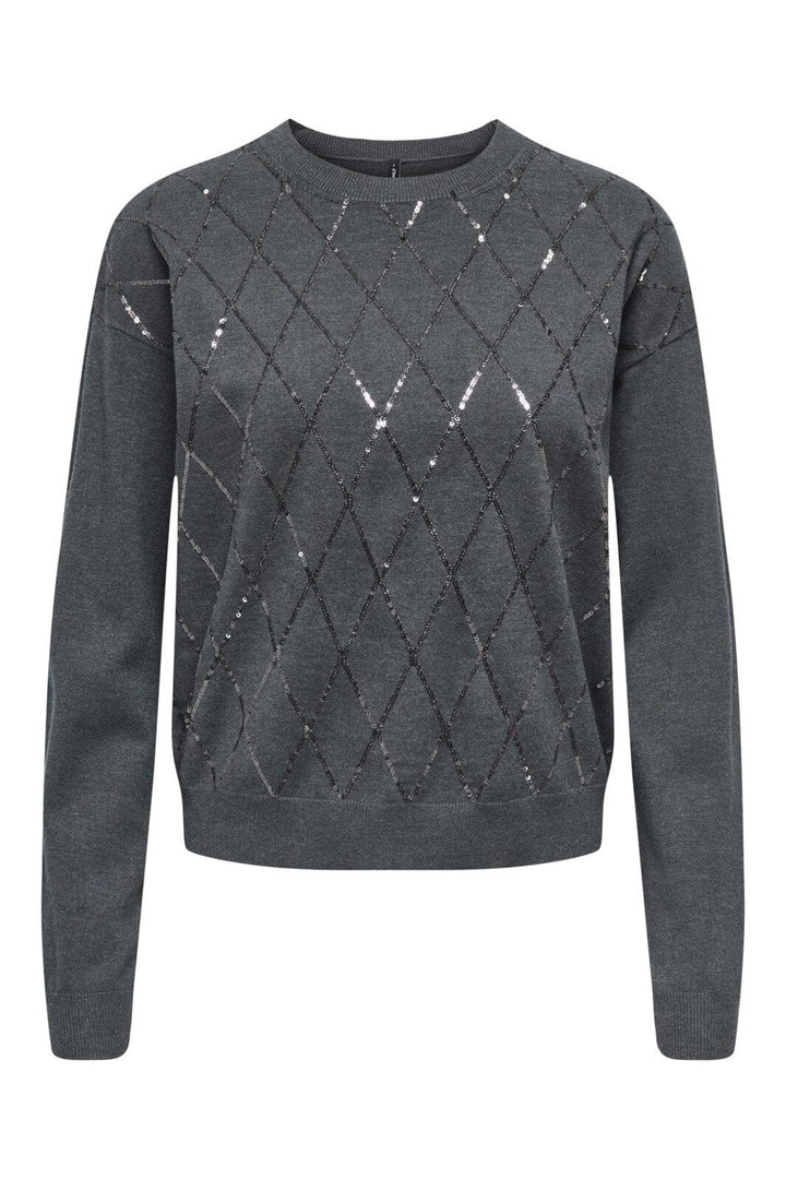 Only - Onlhalifax Ls Sequins O-Neck Knt - 4947031 Dark Grey Melange Dtm Sequins