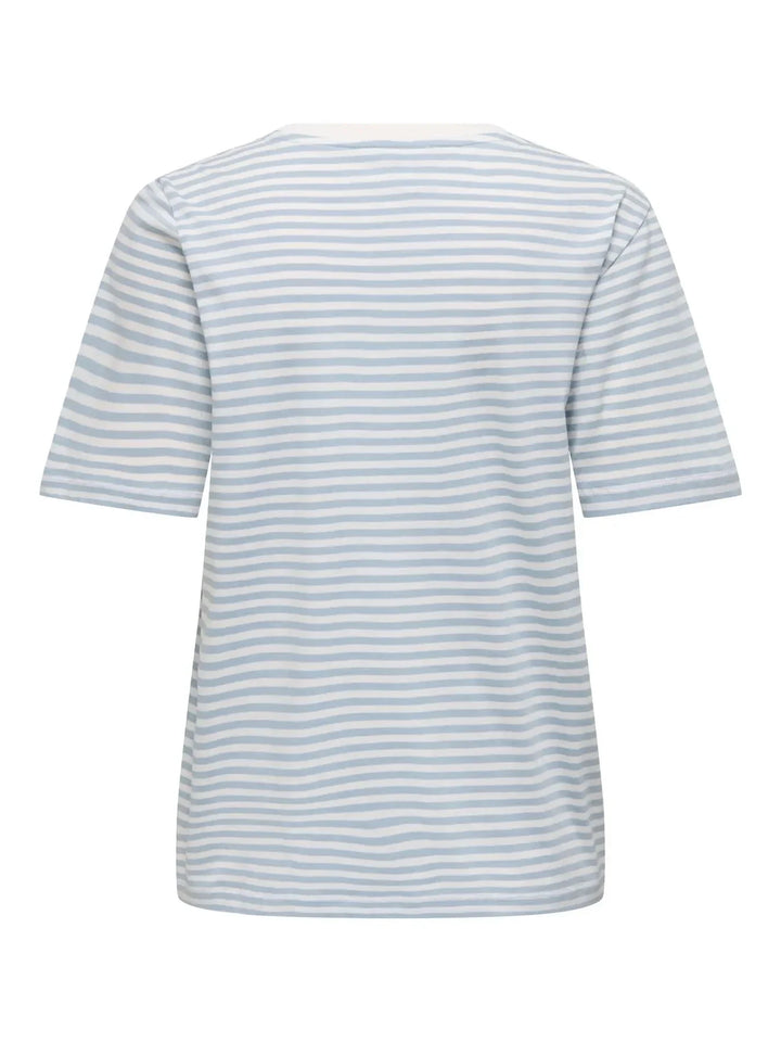 Only - Onlhappy Life S/S Emb Top - 5030049 Cloud Dancer Soft Chambray + Cherry T-shirts 