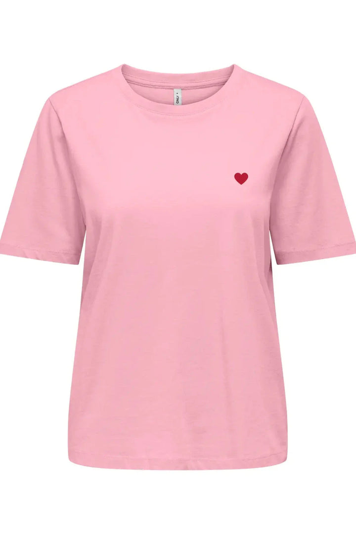 Only - Onlhappy Life S/S Emb Top - 5048918 Romance Rose Abdel Red Heart T-shirts 
