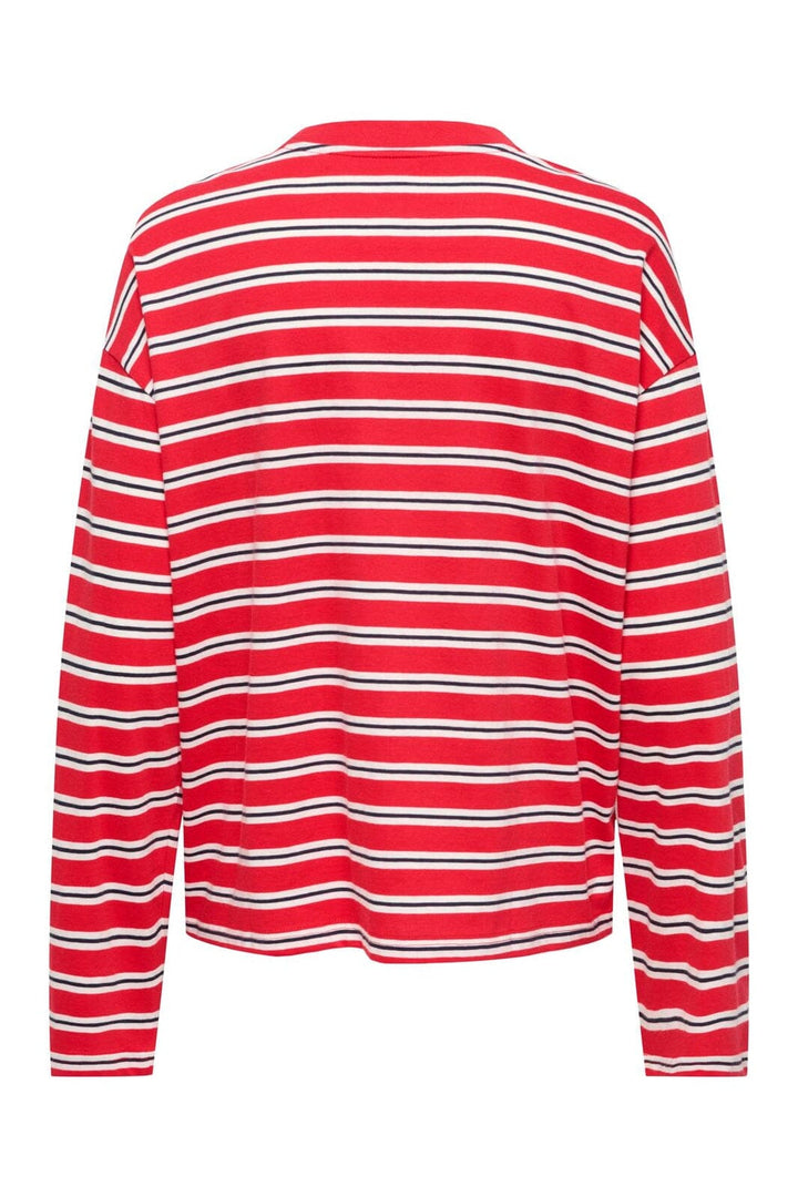 Only - Onlhappy L/S O-Neck Stripe Tee - 5201889 Lollipop Cloud Dancer + Night Sky Ina